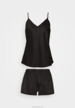 Z62T1068 Women Anna Field Simple Satin Short Set Pyjama Set Black - Image 5