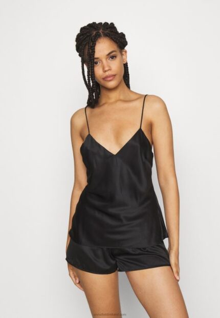 Z62T1068 Women Anna Field Simple Satin Short Set Pyjama Set Black