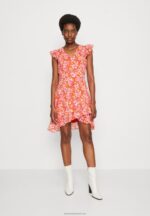 Z62T10 Women Anna Field Volant Short Dress Day Dress Red/Multicoloured