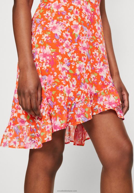 Z62T10 Women Anna Field Volant Short Dress Day Dress Red/Multicoloured - Image 4