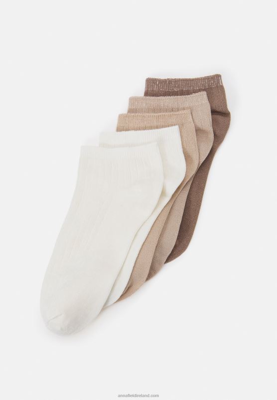 Z62T1118 Women Anna Field Soft Ribbed Sneaker Socks 5Pack Socks Beige - Image 1