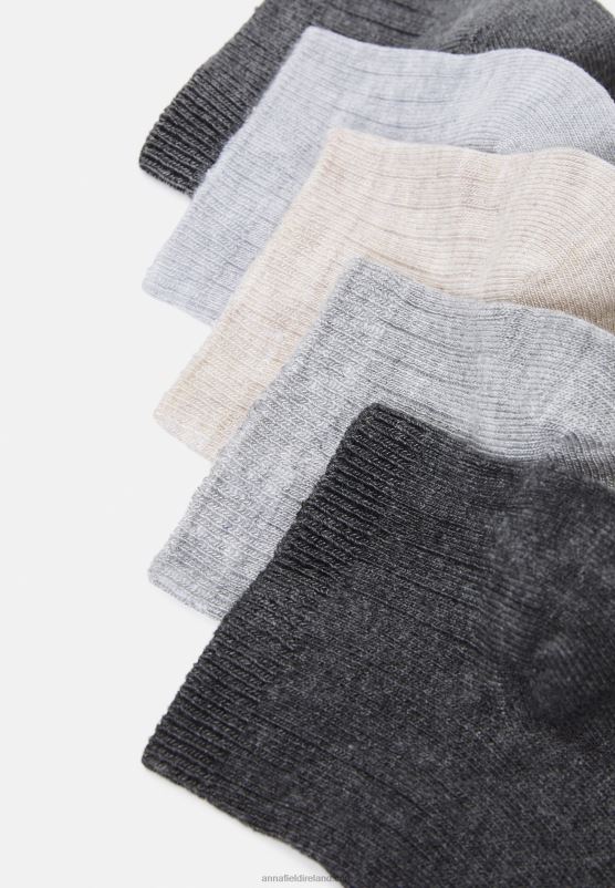 Z62T1135 Women Anna Field Soft Ribbed Sneaker Socks 5Pack Socks Grey/Beige - Image 2