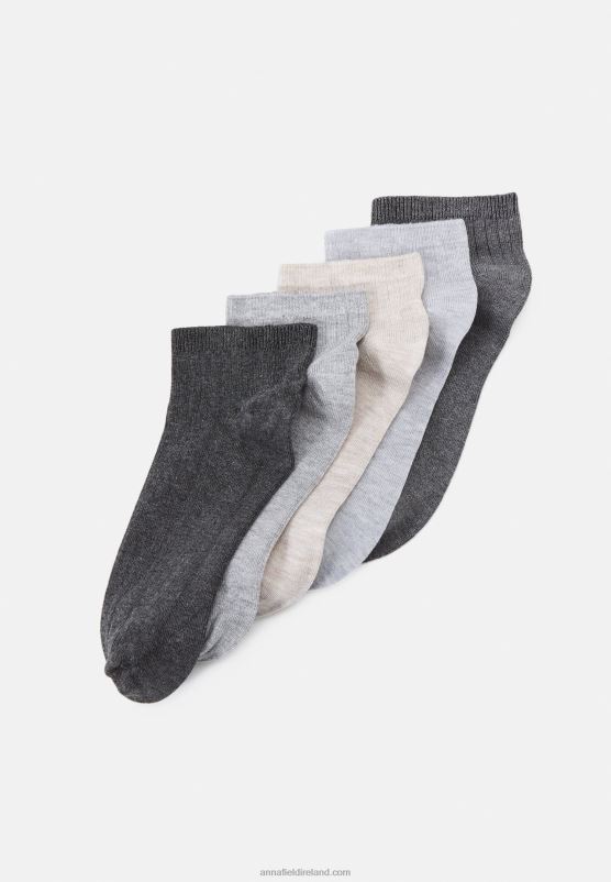 Z62T1135 Women Anna Field Soft Ribbed Sneaker Socks 5Pack Socks Grey/Beige - Image 1