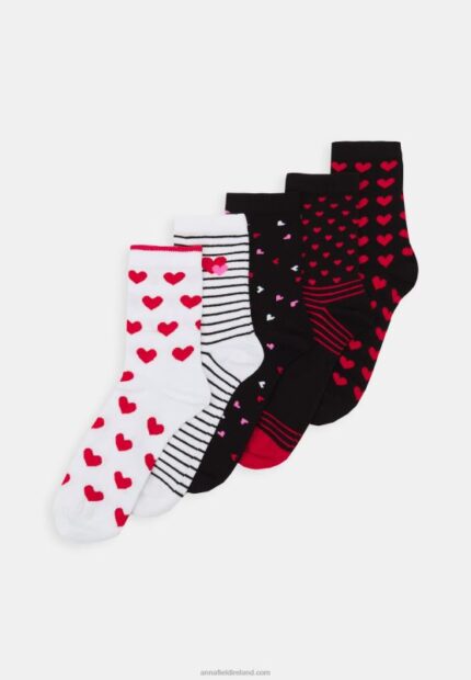 Z62T1140 Women Anna Field 5 Pack Socks Black/White