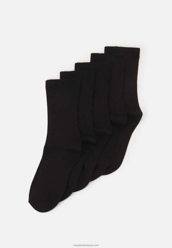 z62t1143_women_anna_field_5_pack_socks_black.jpg Z62T1143 Women Anna Field 5 Pack Socks Black - Image 1