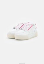 Z62T1211 Women Anna Field Leather Trainers White/Pink - Image 3
