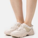 Z62T1213 Women Anna Field Leather Trainers Beige