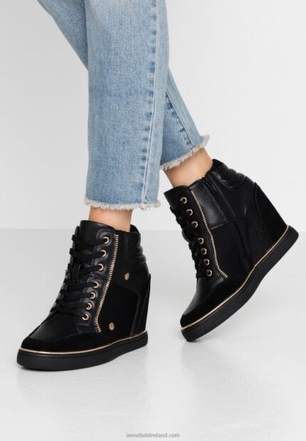 Z62T1232 Women Anna Field Bootie High-Top Trainers Black
