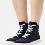 Z62T1237 Women Anna Field Leather High-Top Trainers Dark Blue