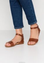 Z62T1278 Women Anna Field Leather Sandals Cognac