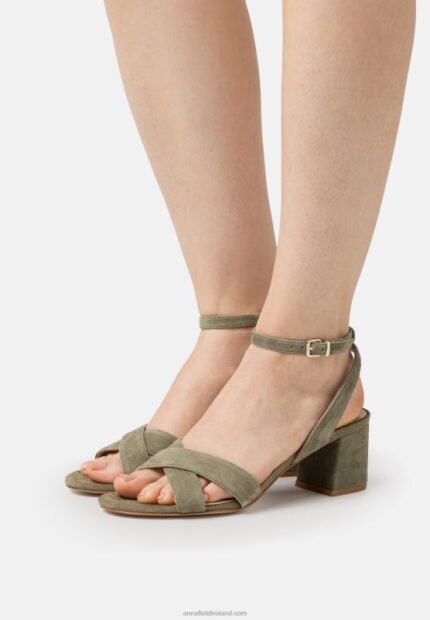 Z62T1330 Women Anna Field Leather Sandals Khaki