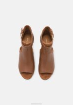 Z62T1333 Women Anna Field Leather Ankle Cuff Sandals Cognac - Image 6