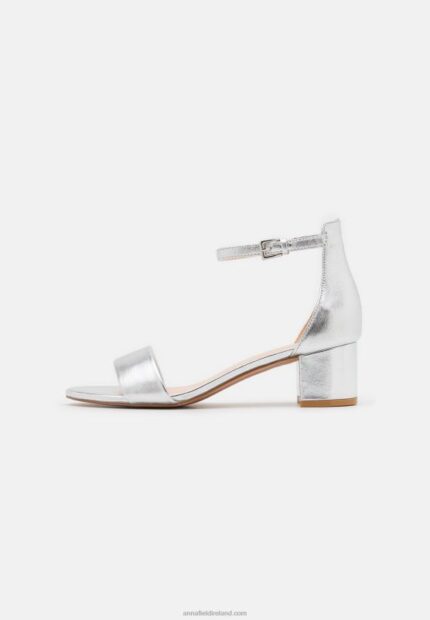 Z62T1381 Women Anna Field Leather Sandals Silver