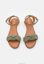 Z62T1387 Women Anna Field Leather Sandals Khaki - Image 6