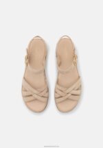Z62T1485 Women Anna Field Leather Wedge Sandals Beige - Image 6