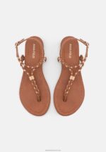 Z62T1512 Women Anna Field T-Bar Sandals Cognac/Gold - Image 6