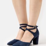 Z62T1624 Women Anna Field Leather High Heels Dark Blue
