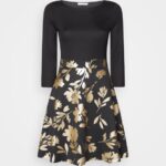 Z62T186 Women Anna Field Jersey Dress Black Gold