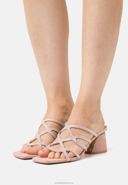 Z62T1885 Women Anna Field Leather Heeled Mules Light Pink
