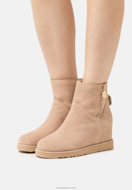 Z62T1932 Women Anna Field Leather Winter Boot Ankle Boots Beige
