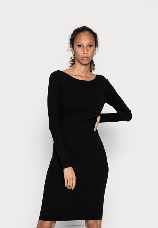 Z62T193 Women Anna Field Offener RCken Bodycon Mini Strickkleid Shift Dress Black - Image 3