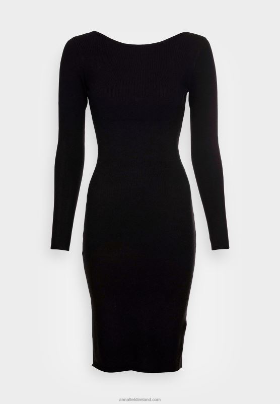 Z62T193 Women Anna Field Offener RCken Bodycon Mini Strickkleid Shift Dress Black - Image 4