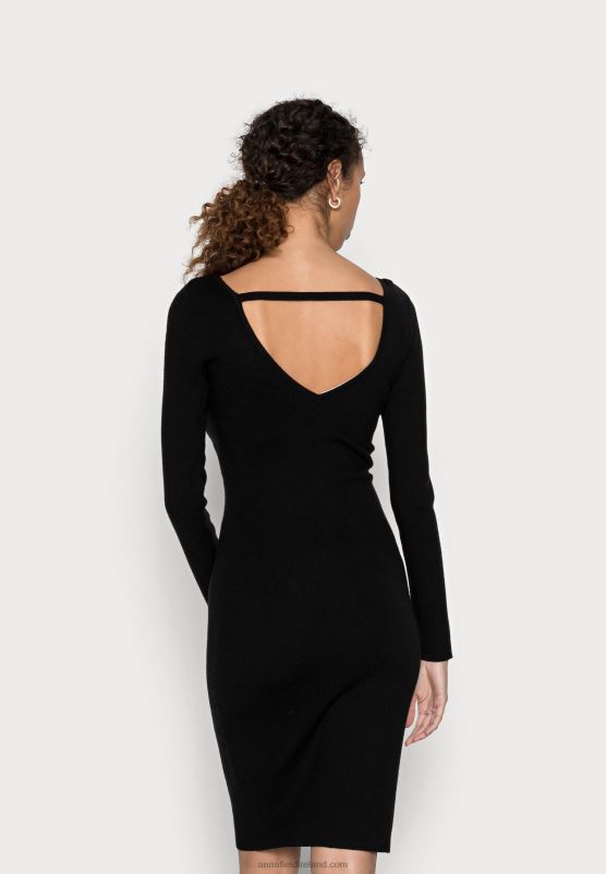 Z62T193 Women Anna Field Offener RCken Bodycon Mini Strickkleid Shift Dress Black - Image 1