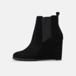 Z62T1943 Women Anna Field Leather Winter Boot High Heeled Ankle Boots Black