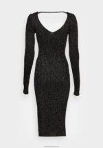 Z62T197 Women Anna Field Lurex V-Ausschnitt Midi Strickkleid Shift Dress Black - Image 2
