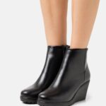 Z62T1993 Women Anna Field Leather Winter Boot Ankle Boots Black