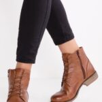 Z62T1999 Women Anna Field Leather Booties Ankle Boots Cognac