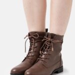 Z62T2014 Women Anna Field Lace-Up Ankle Boots Dark Brown
