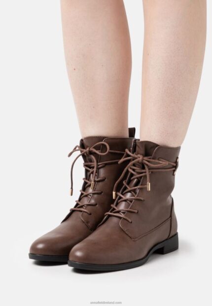 Z62T2014 Women Anna Field Lace-Up Ankle Boots Dark Brown