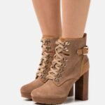 Z62T2018 Women Anna Field Leather Lace-Up Ankle Boots Cognac