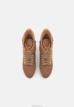 Z62T2018 Women Anna Field Leather Lace-Up Ankle Boots Cognac - Image 6