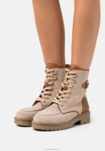 Z62T2022 Women Anna Field Leather Lace-Up Ankle Boots Taupe