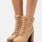 Z62T2024 Women Anna Field Leather Lace-Up Ankle Boots Beige