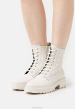 Z62T2029 Women Anna Field Leather Lace-Up Ankle Boots White
