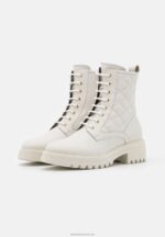 Z62T2029 Women Anna Field Leather Lace-Up Ankle Boots White - Image 3