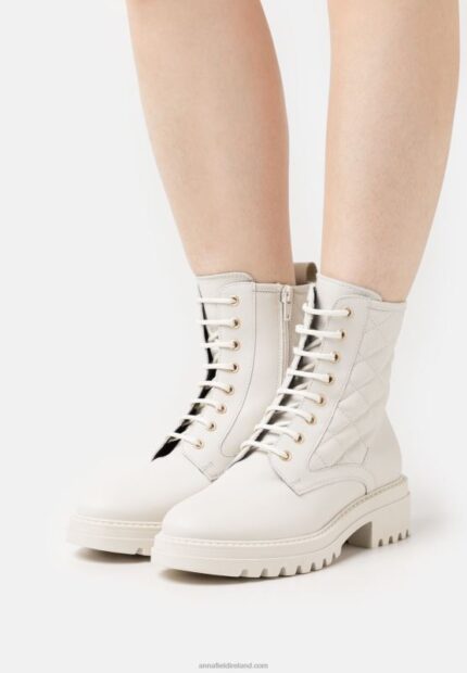 Z62T2029 Women Anna Field Leather Lace-Up Ankle Boots White