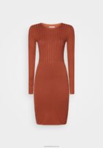Z62T202 Women Anna Field Crew Ausschnitt Ripp Top Bodycon Mini Strickkleid Shift Dress Brown