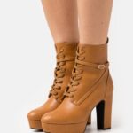 Z62T2031 Women Anna Field Lace-Up Ankle Boots Cognac