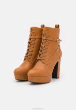 Z62T2031 Women Anna Field Lace-Up Ankle Boots Cognac - Image 3