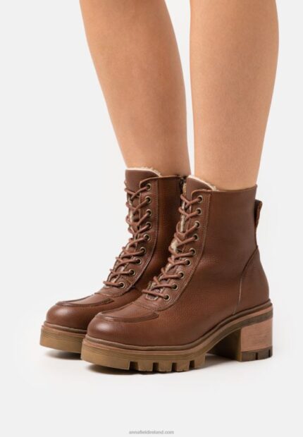 Z62T2032 Women Anna Field Leather Winter Bootie Winter Boots Cognac