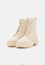 Z62T2033 Women Anna Field Lace-Up Ankle Boots Off-White - Image 3
