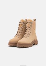Z62T2034 Women Anna Field Leather Platform Ankle Boots Beige - Image 3