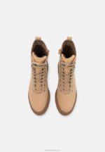 Z62T2034 Women Anna Field Leather Platform Ankle Boots Beige - Image 6