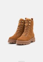 Z62T2037 Women Anna Field Leather Platform Ankle Boots Cognac - Image 3