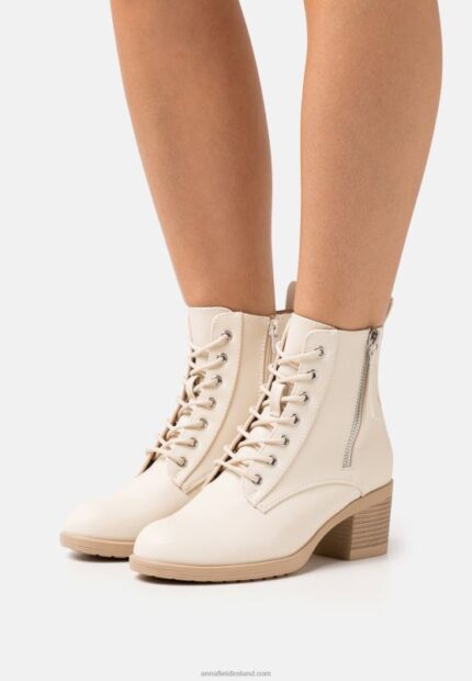 Z62T2043 Women Anna Field Lace-Up Ankle Boots Off-White