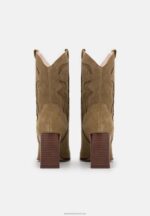 Z62T2051 Women Anna Field Leather Cowboy/Biker Ankle Boot Khaki - Image 4